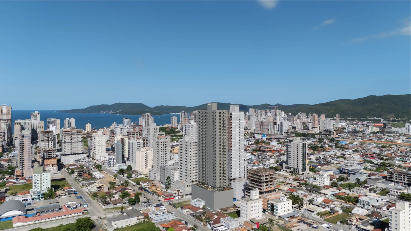 Vista aérea da localização do Monte Solaro em Balneário Perequê